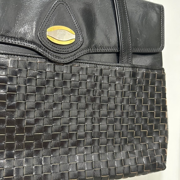 Vintage Pistore Italian Chic Black Woven Leather Shoulder Bag - Picture 3 of 13